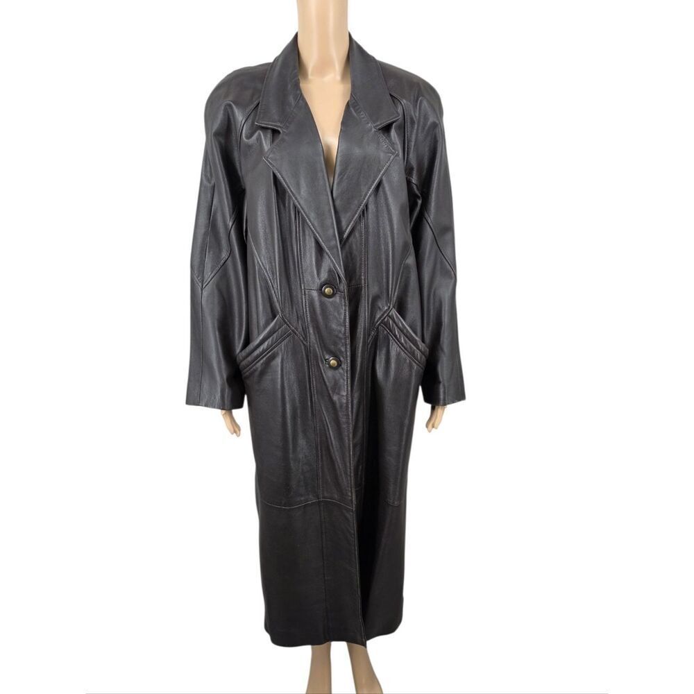 Preston & York Vintage Dark Brown Leather Trench Long Coat Longline